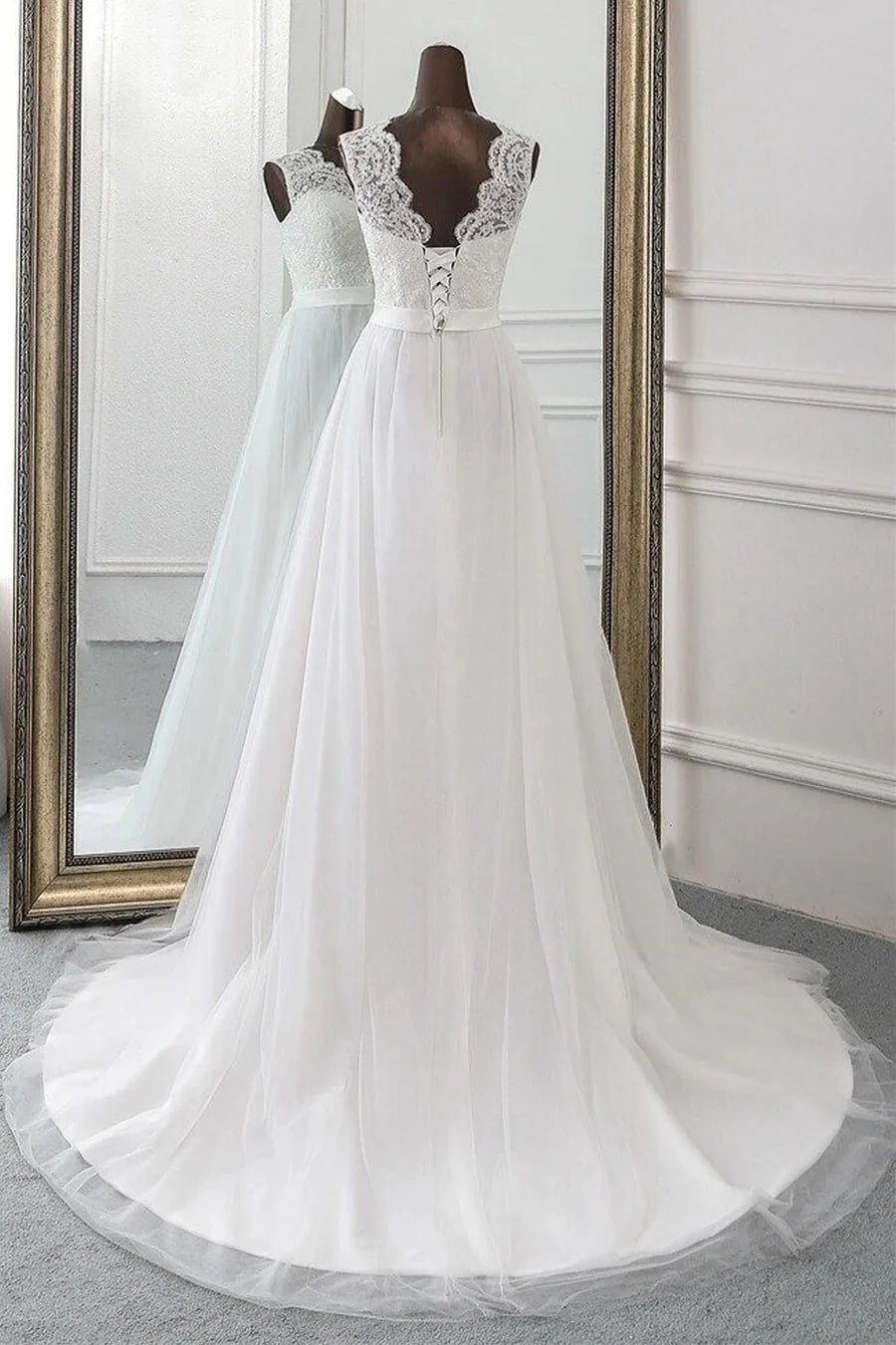 Vestido de novia largo sin mangas con encaje y escote corazón